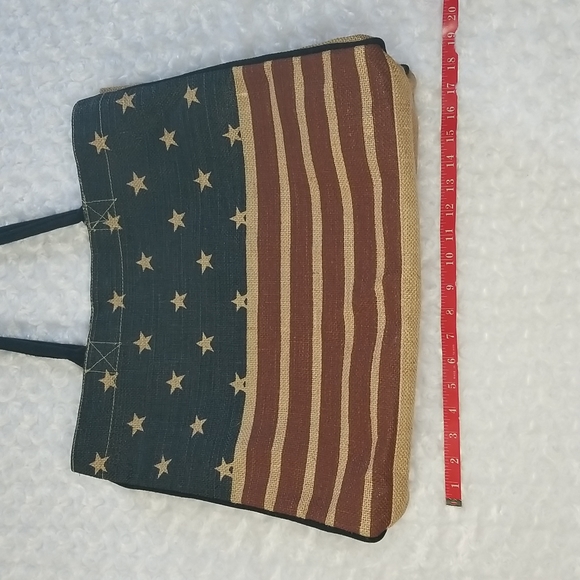 Mona B Eco friendly Americana Stars and Stripes Burlap Tote Bag - Picture 9 of 9